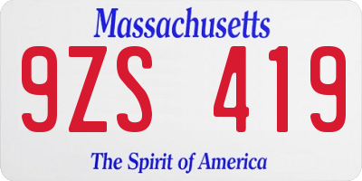 MA license plate 9ZS419