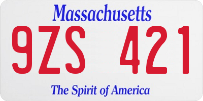 MA license plate 9ZS421