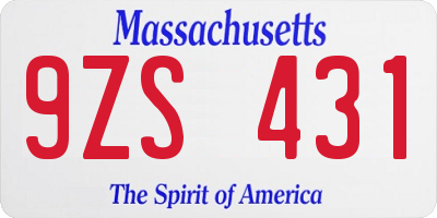 MA license plate 9ZS431