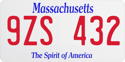 MA license plate 9ZS432