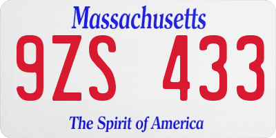 MA license plate 9ZS433