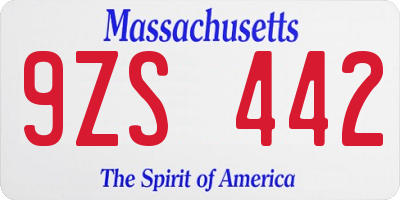 MA license plate 9ZS442