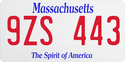 MA license plate 9ZS443