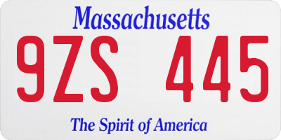 MA license plate 9ZS445