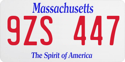 MA license plate 9ZS447