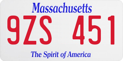 MA license plate 9ZS451