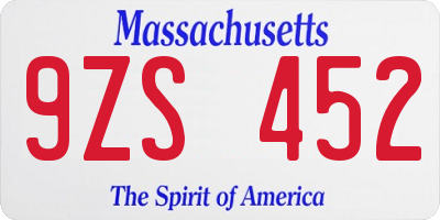 MA license plate 9ZS452