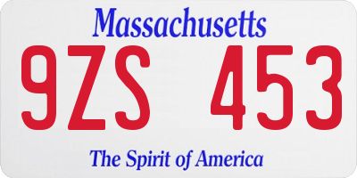 MA license plate 9ZS453