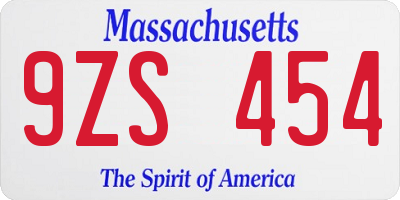 MA license plate 9ZS454