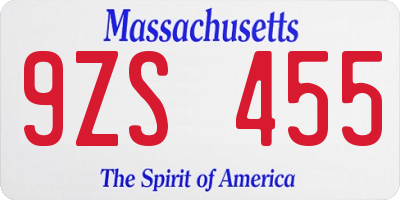 MA license plate 9ZS455