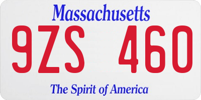 MA license plate 9ZS460