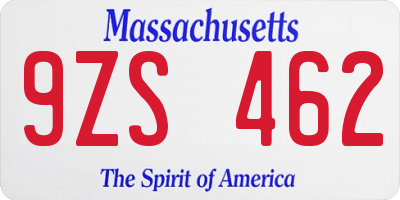 MA license plate 9ZS462