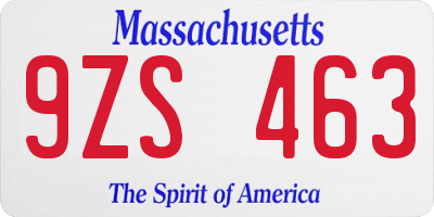 MA license plate 9ZS463