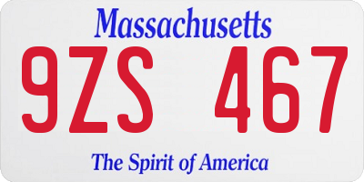 MA license plate 9ZS467