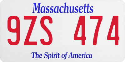 MA license plate 9ZS474