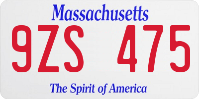 MA license plate 9ZS475