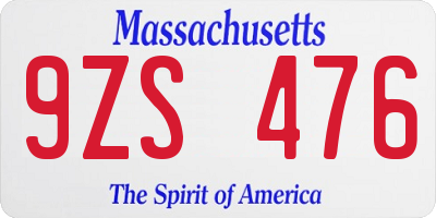 MA license plate 9ZS476