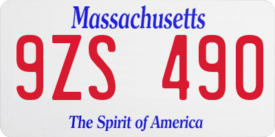 MA license plate 9ZS490