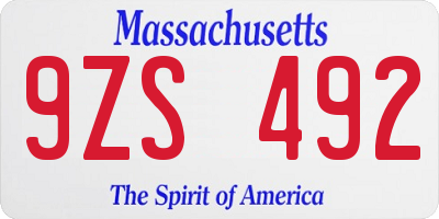 MA license plate 9ZS492