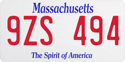MA license plate 9ZS494
