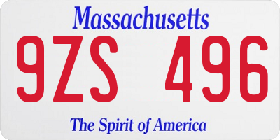 MA license plate 9ZS496