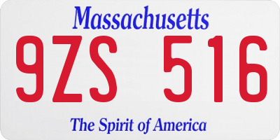 MA license plate 9ZS516