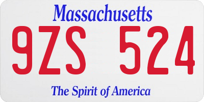 MA license plate 9ZS524