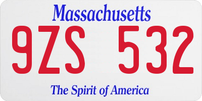 MA license plate 9ZS532