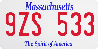 MA license plate 9ZS533