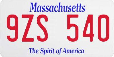 MA license plate 9ZS540