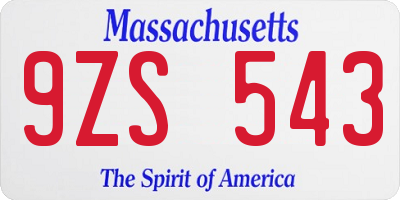 MA license plate 9ZS543