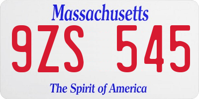 MA license plate 9ZS545