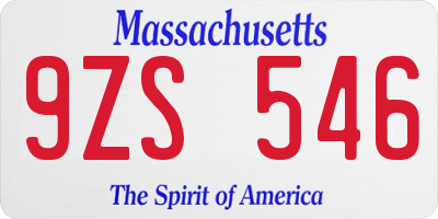 MA license plate 9ZS546