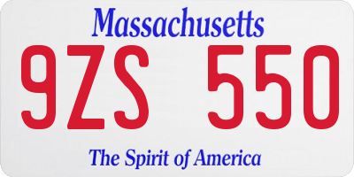 MA license plate 9ZS550