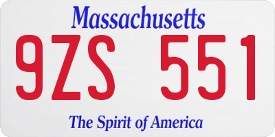 MA license plate 9ZS551