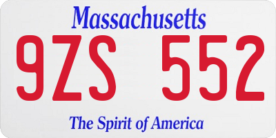 MA license plate 9ZS552