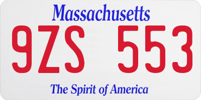 MA license plate 9ZS553