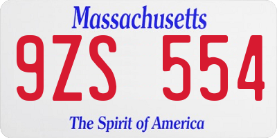 MA license plate 9ZS554