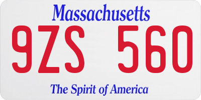 MA license plate 9ZS560