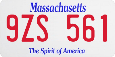 MA license plate 9ZS561