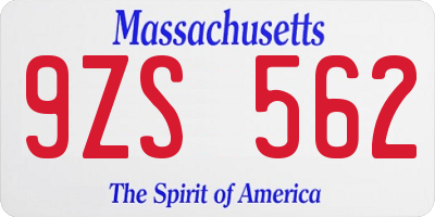 MA license plate 9ZS562