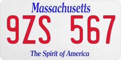 MA license plate 9ZS567