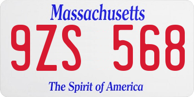 MA license plate 9ZS568