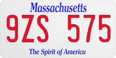 MA license plate 9ZS575