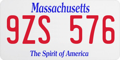 MA license plate 9ZS576