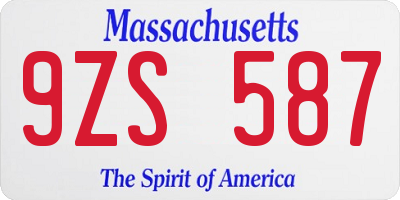 MA license plate 9ZS587