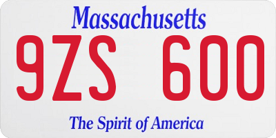 MA license plate 9ZS600
