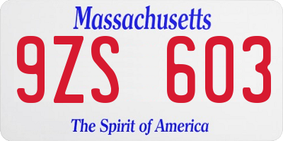 MA license plate 9ZS603