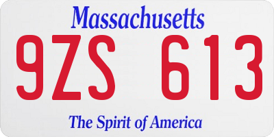 MA license plate 9ZS613