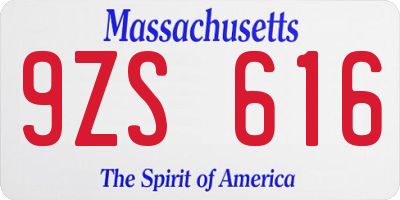 MA license plate 9ZS616